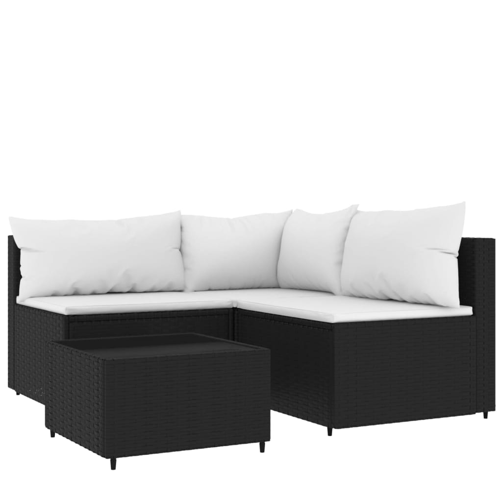 vidaXL Set mobilier relaxare grădină 4 piese cu perne poliratan negru