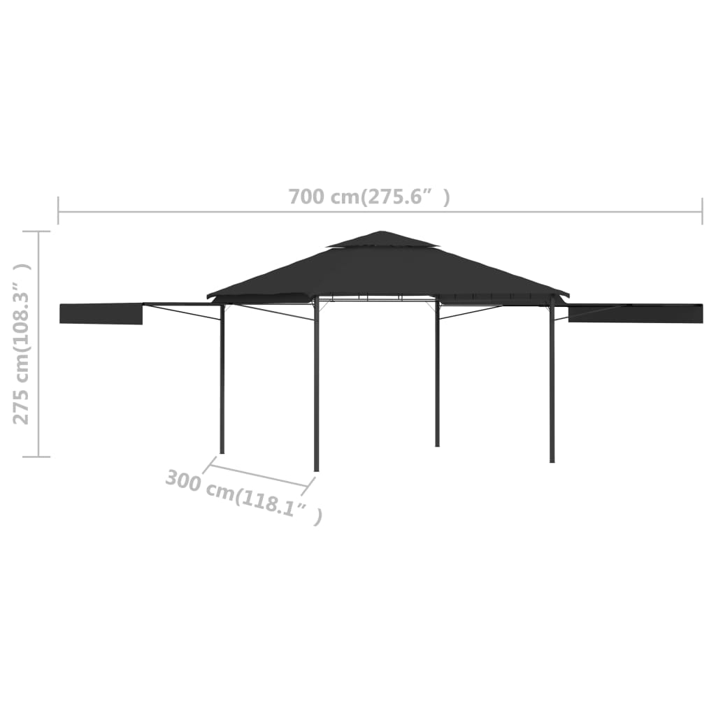 vidaXL Pavilion cu acoperiș dublu extins 3x3x2,75 m antracit 180 g/m²