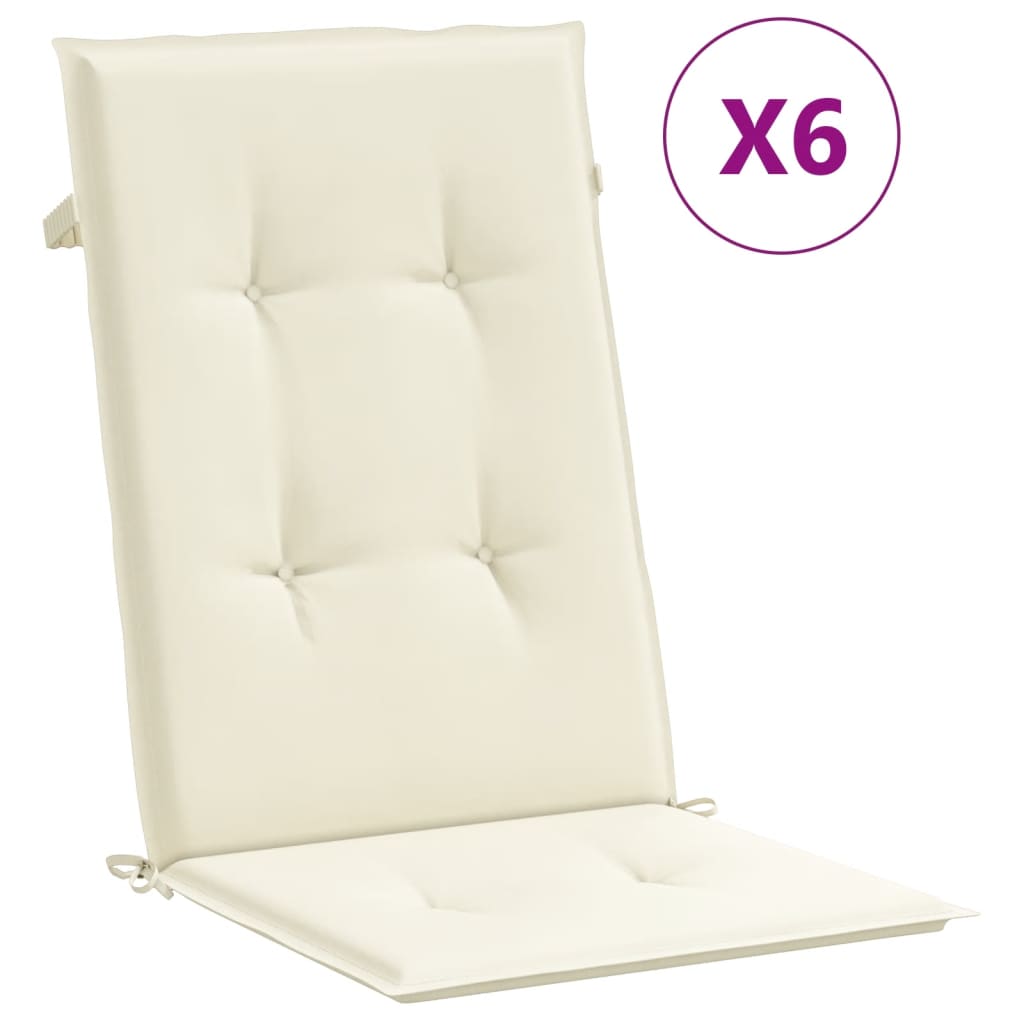 vidaXL Perne scaun cu spătar înalt, 6 buc., crem, 120x50x3 cm, textil