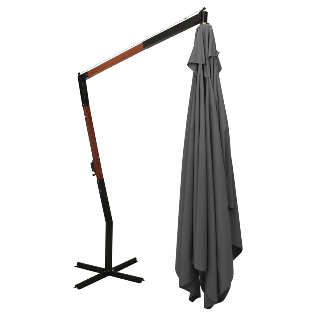 vidaXL Umbrelă suspendată cu stâlp din lemn, antracit, 400x300 cm
