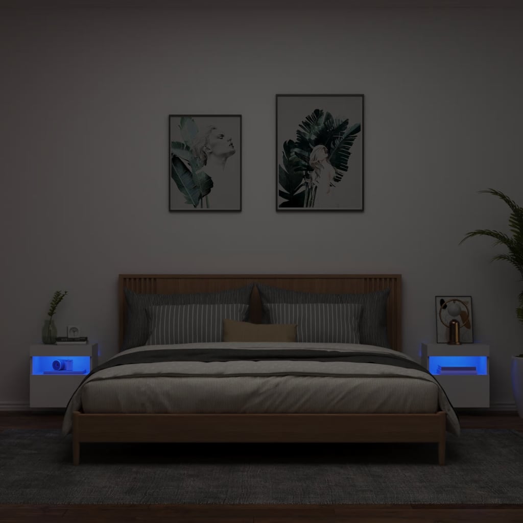 vidaXL Comode TV de perete cu lumini LED, 2 buc., alb, 40x30x40 cm