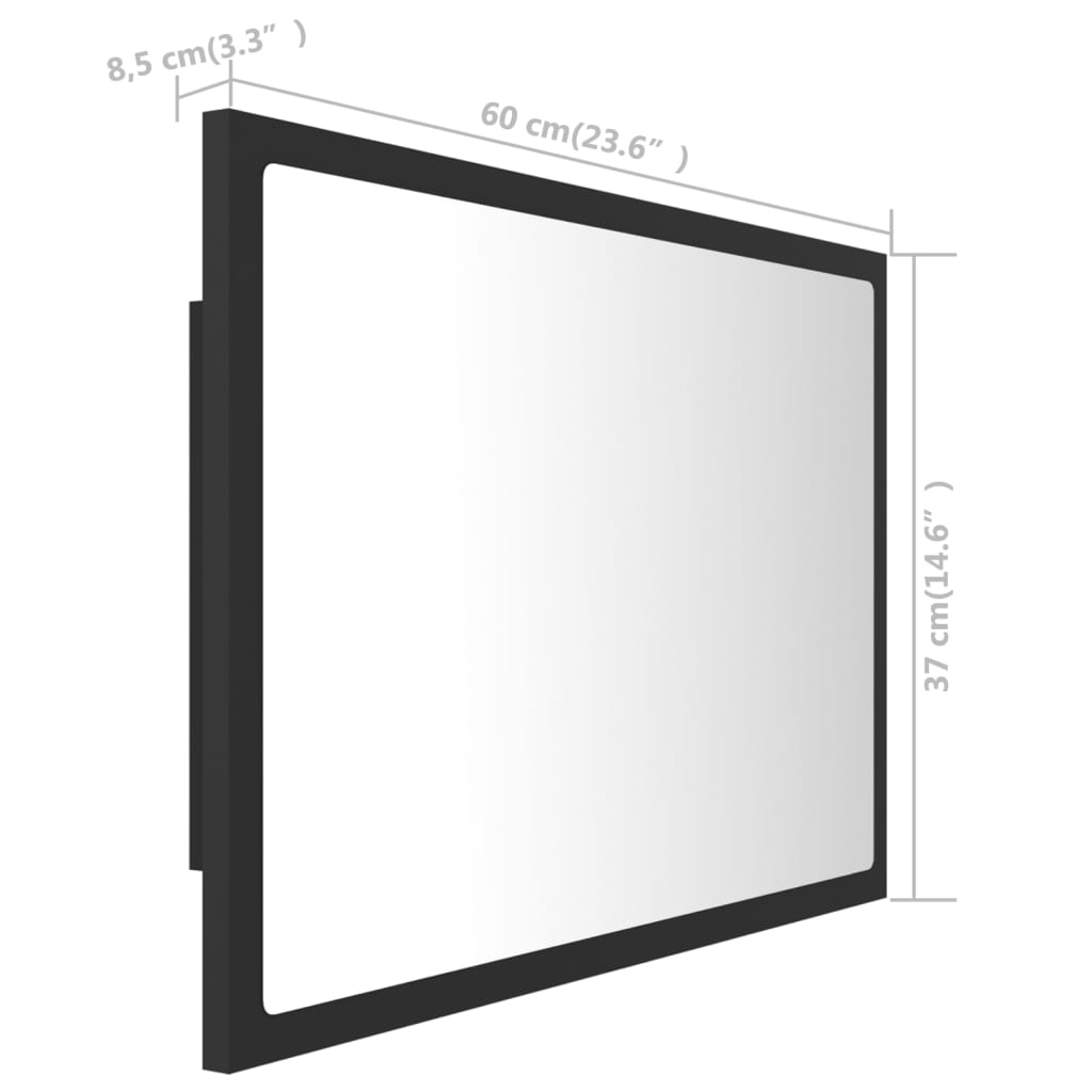 vidaXL Oglindă de baie cu LED, gri, 60x8,5x37 cm, acril