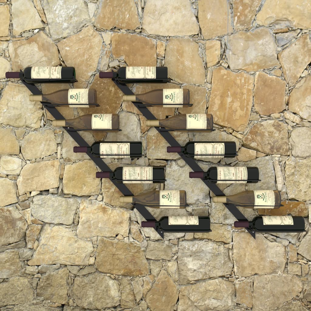 vidaXL Suporturi sticle de vin de perete 14 sticle 2 buc. negru metal