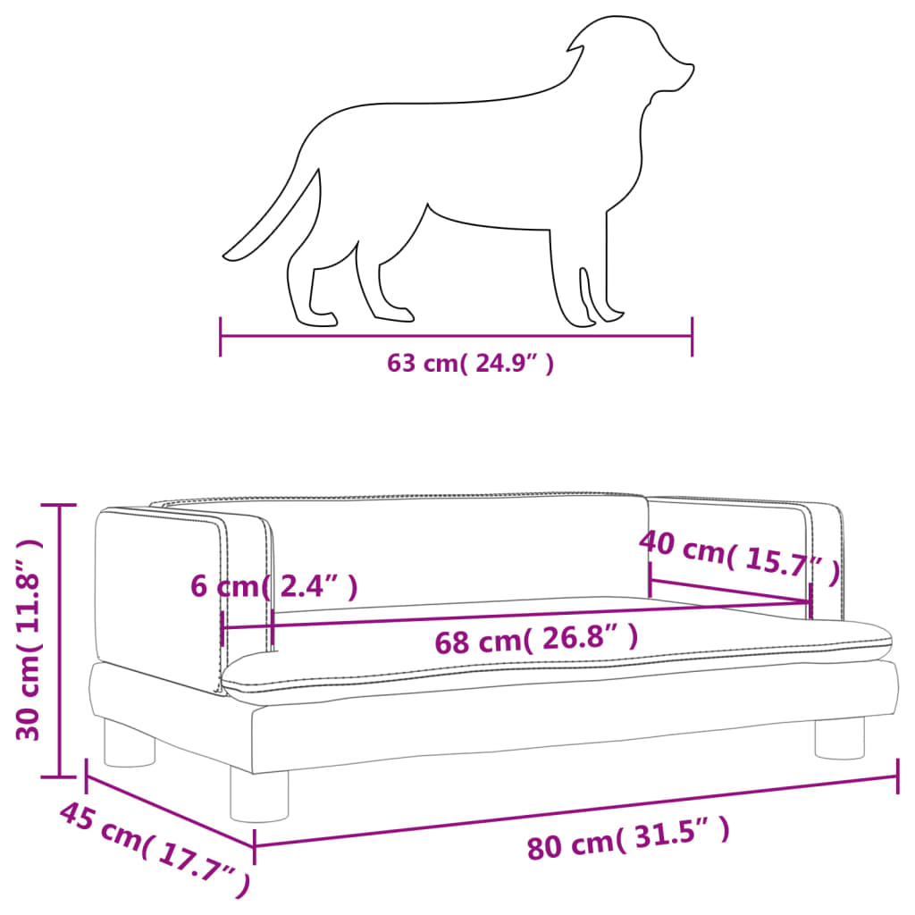 vidaXL Pat de câini, negru, 80x45x30 cm, piele ecologică