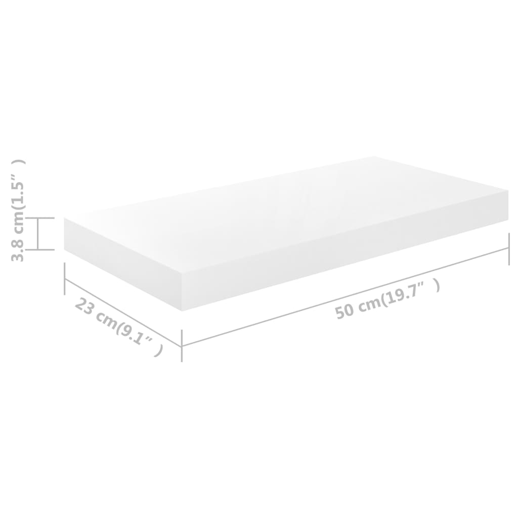 vidaXL Rafturi de perete, 2 buc., alb extralucios, 50x23x3,8 cm, MDF