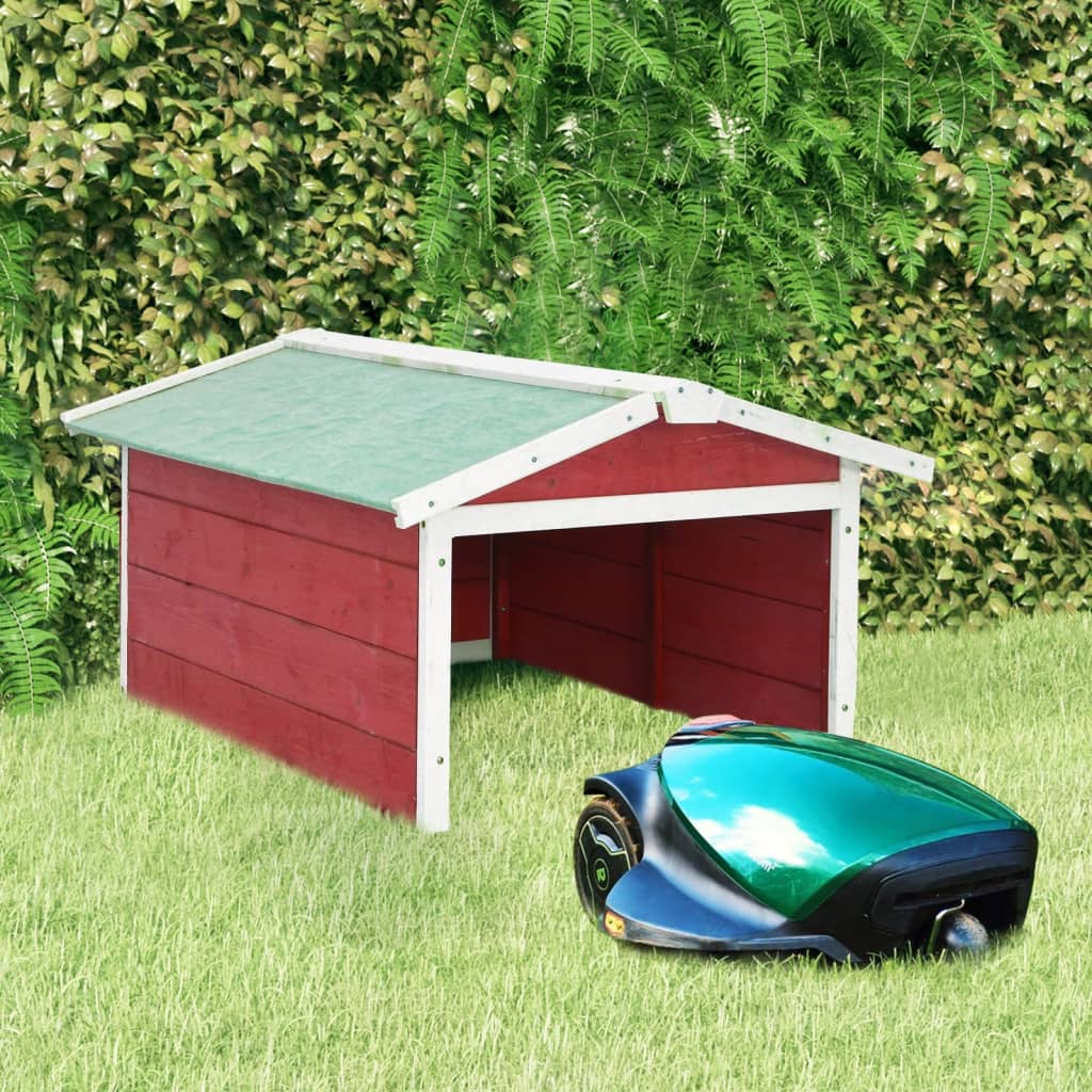 vidaXL Garaj mașină de tuns iarba robot roșu&alb 72x87x50 cm lemn brad