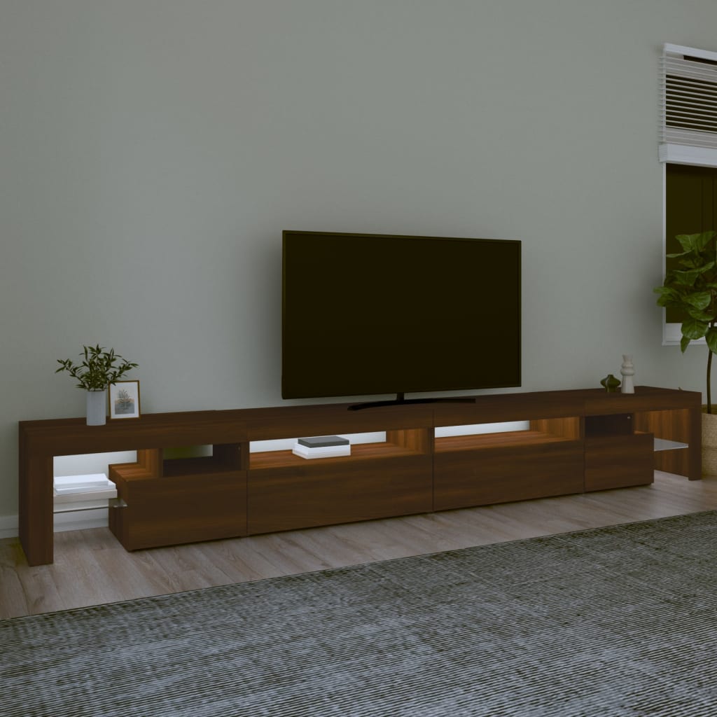 vidaXL Comodă TV cu lumini LED, stejar maro, 290x36,5x40 cm