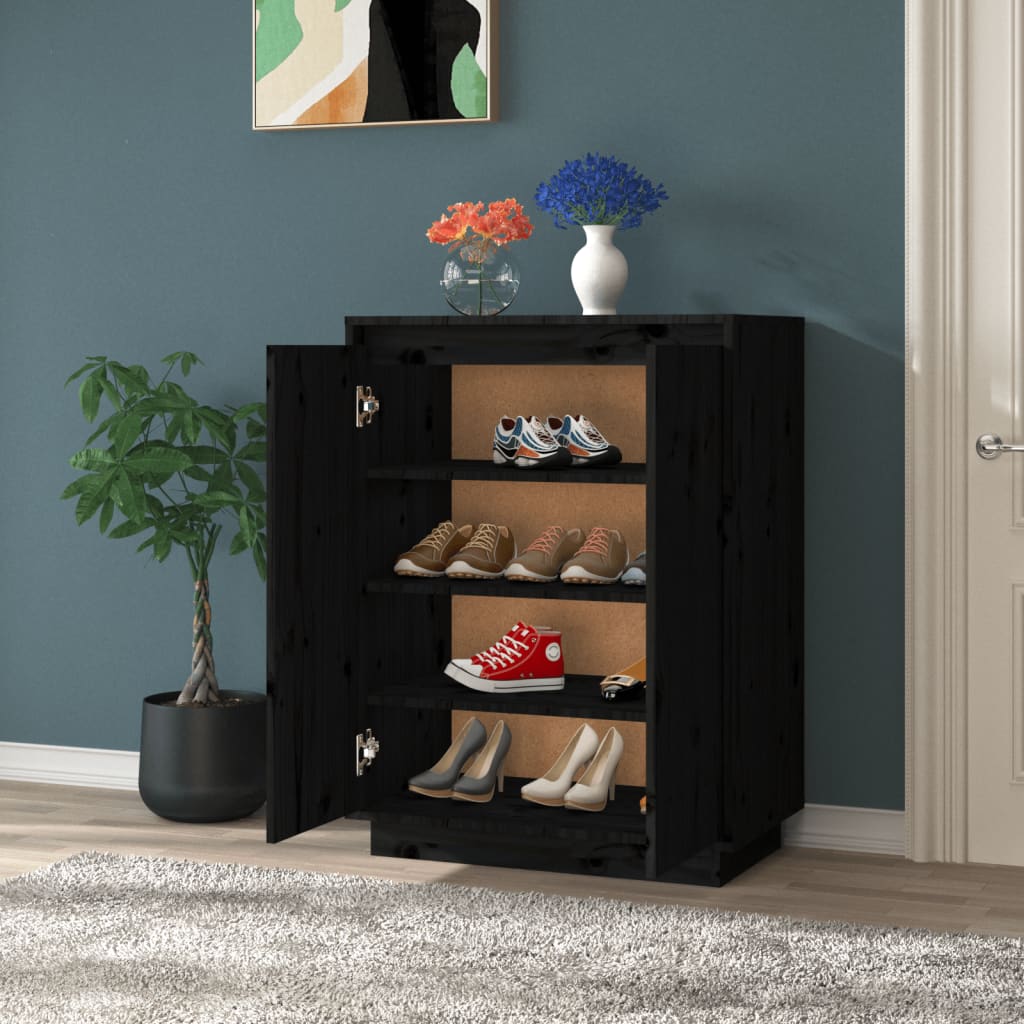 vidaXL Pantofar, negru, 60x35x80 cm, lemn masiv de pin