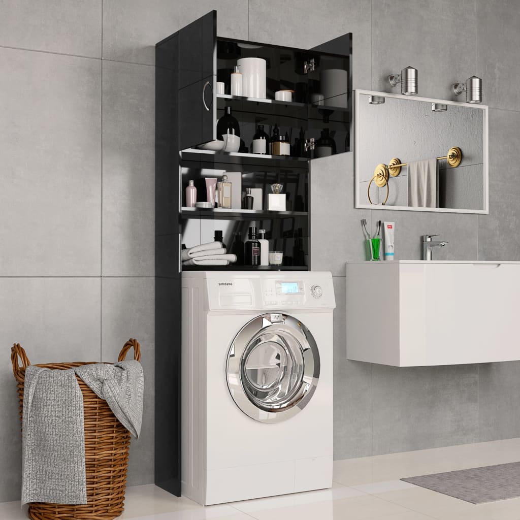 vidaXL Dulap mașina de spălat, negru extralucios, 64x25,5x190 cm