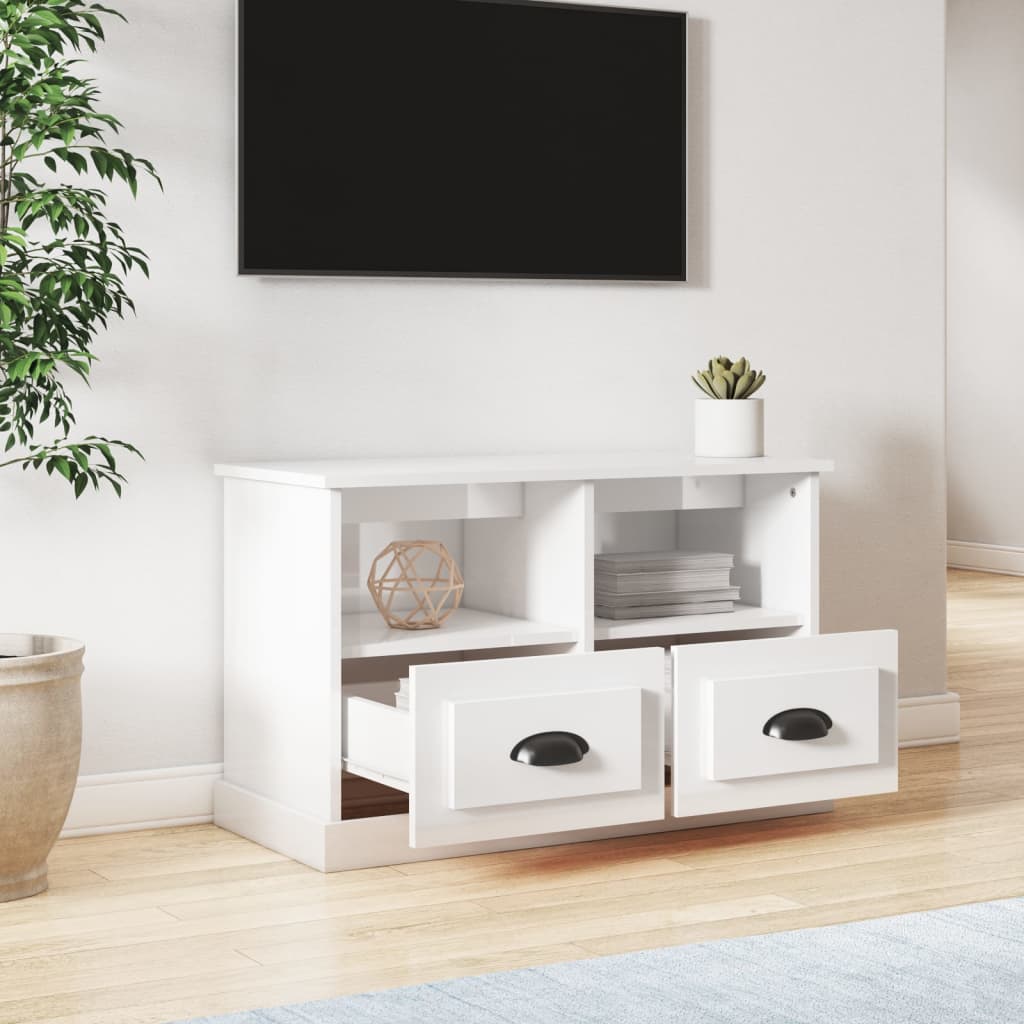 vidaXL Comodă TV, alb extralucios, 80x35x50 cm, lemn prelucrat