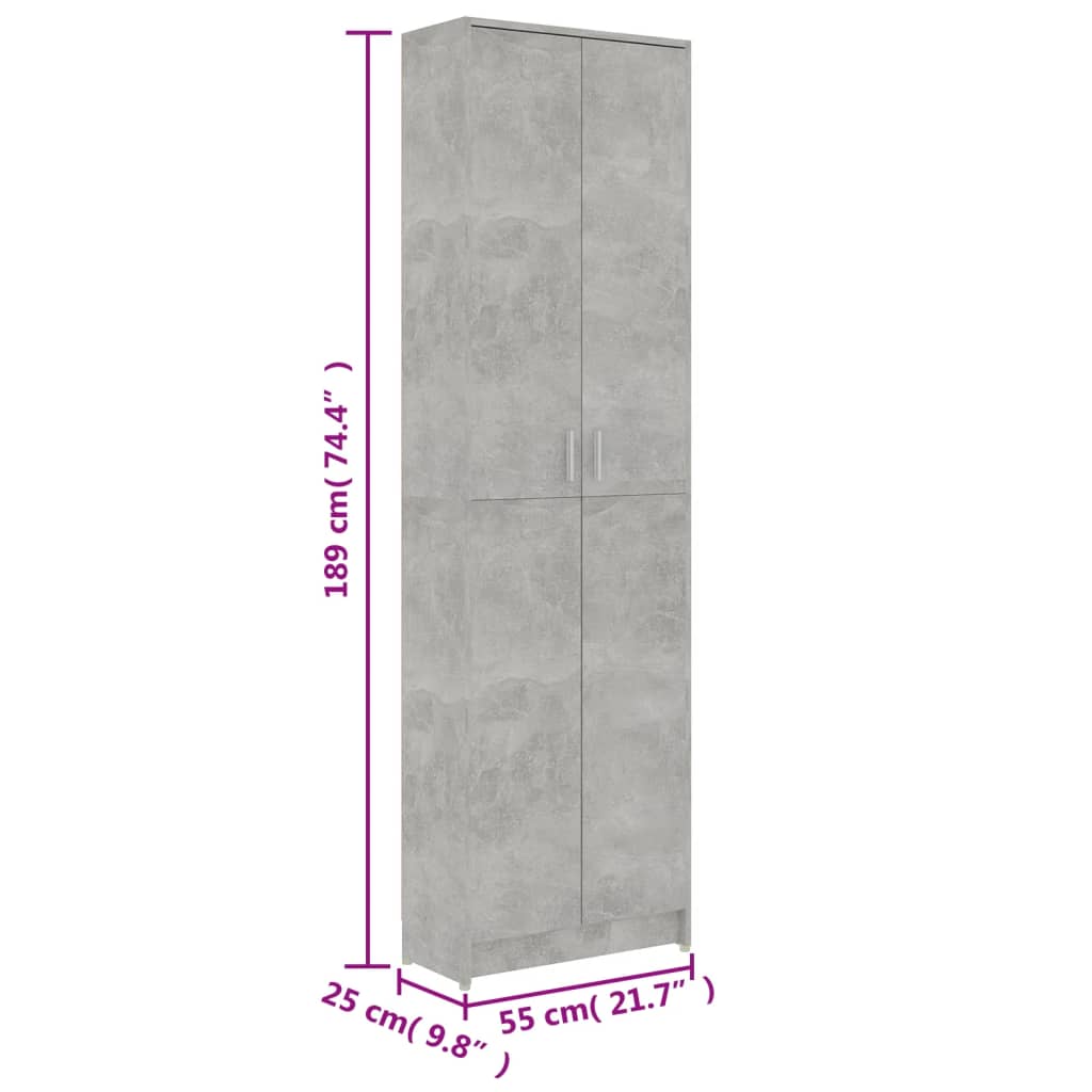 vidaXL Șifonier de hol, gri beton, 55x25x189 cm, PAL