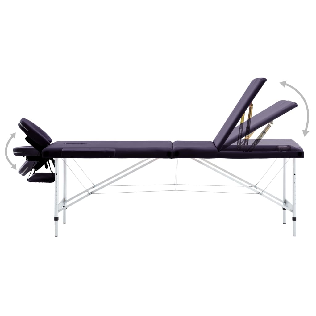 vidaXL Masă de masaj pliabilă, 3 zone, violet, aluminiu