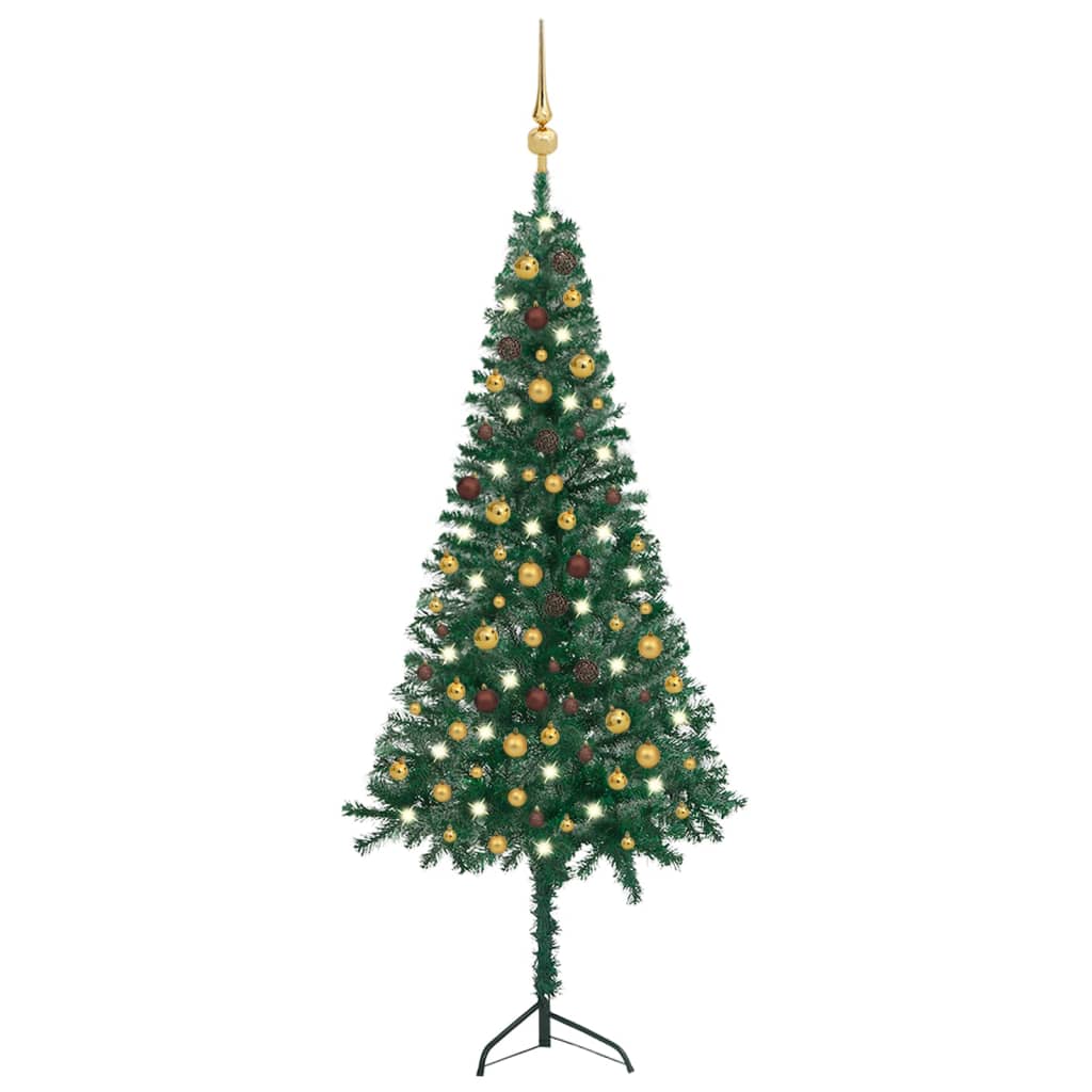 vidaXL Set brad Crăciun artificial de colț LED&globuri verde 210cm PVC