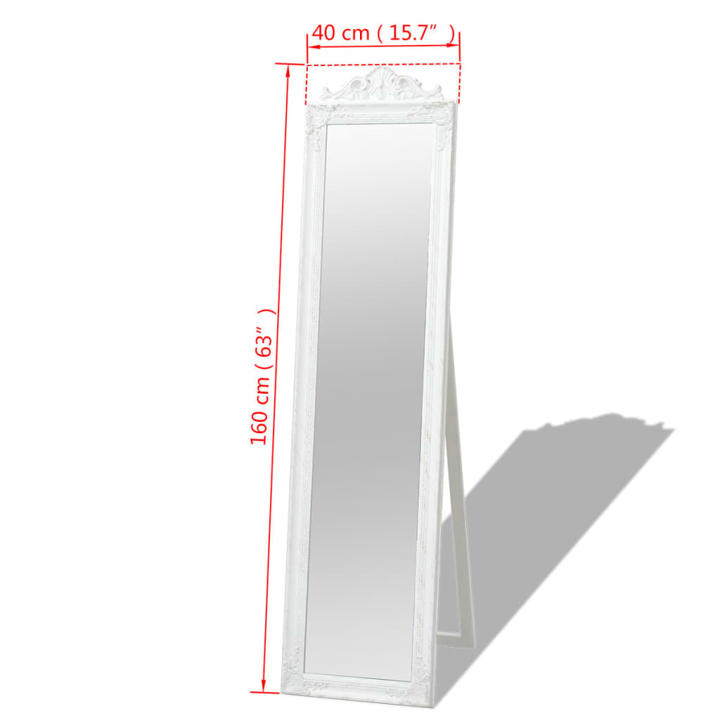 vidaXL Oglindă în stil baroc independentă, alb, 160 x 40 cm
