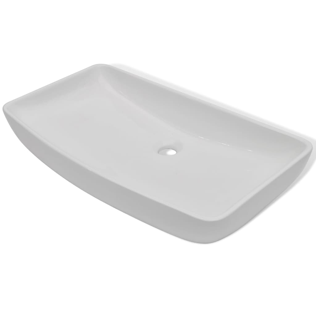 vidaXL Chiuvetă de baie cu robinet mixer, ceramică, dreptunghiular alb