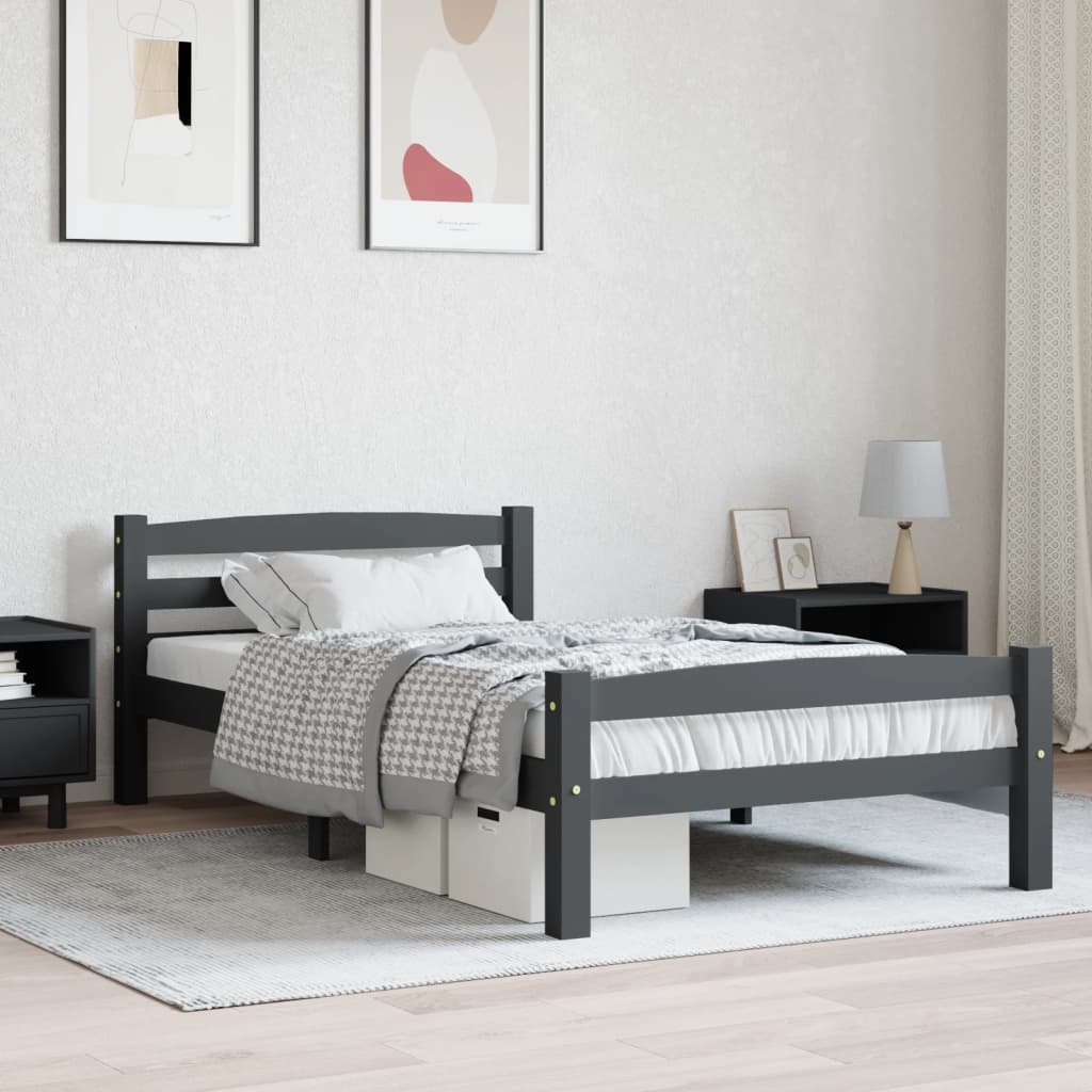 vidaXL Cadru de pat, gri închis, 100x200 cm, lemn masiv de pin