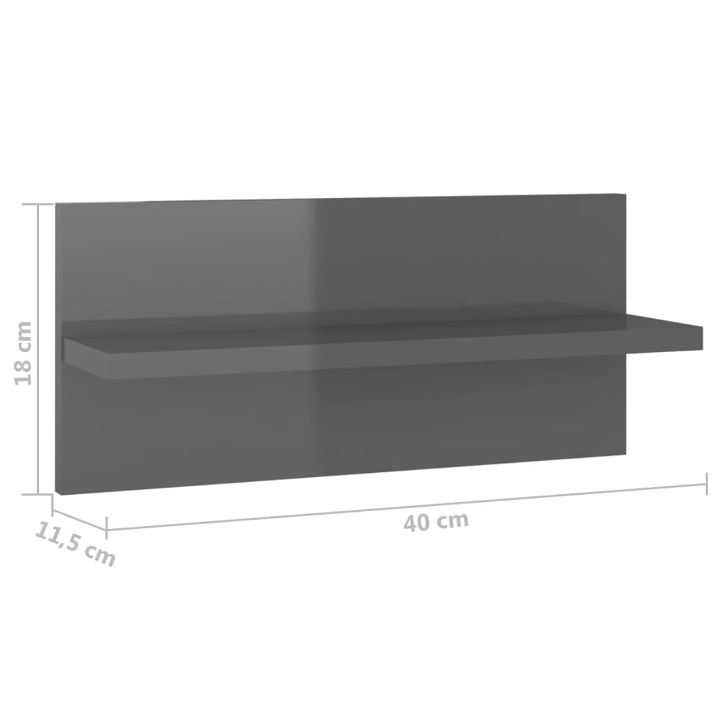 vidaXL Rafturi de perete, 4 buc., gri extralucios, 40x11,5x18 cm, PAL