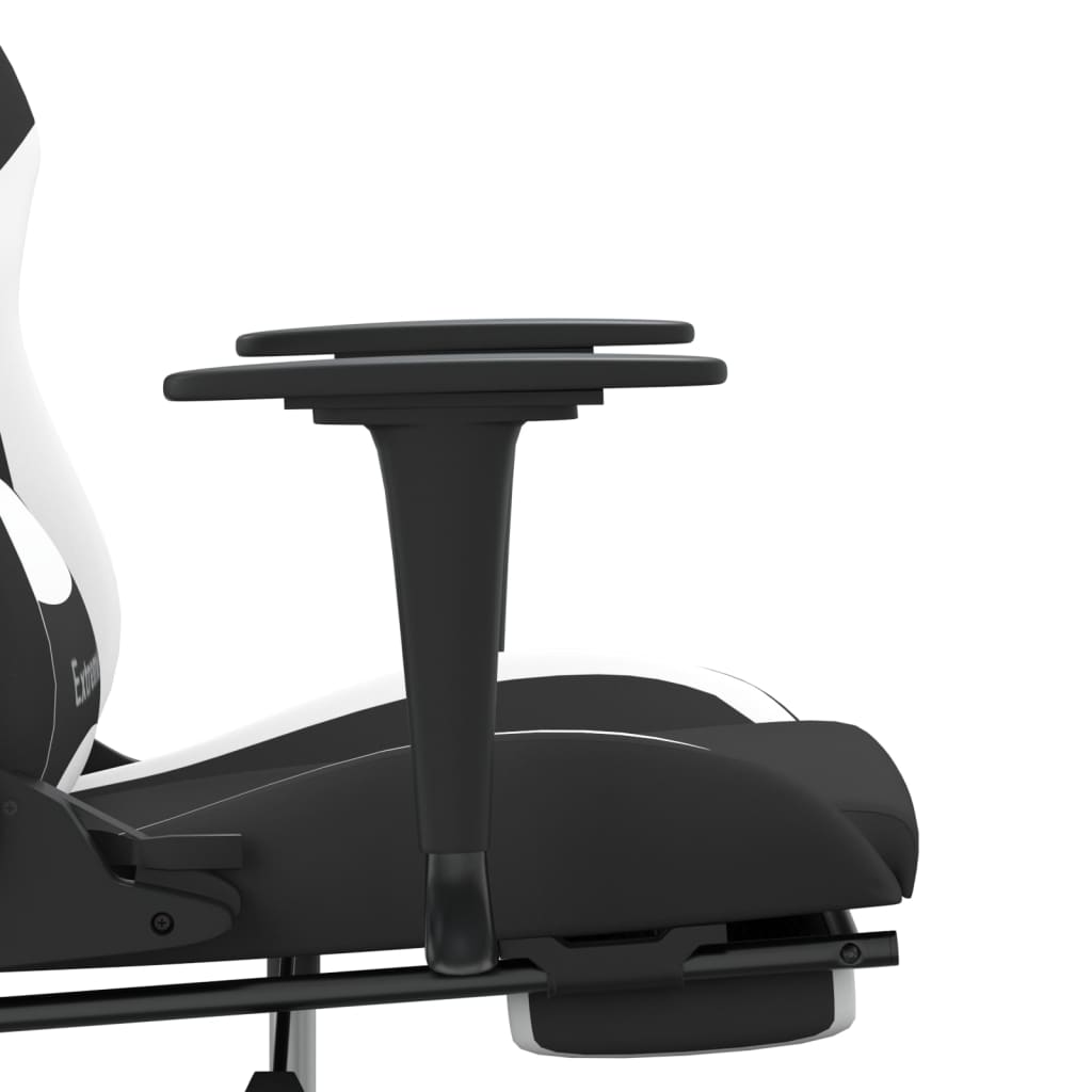 vidaXL Scaun de gaming cu masaj/suport picioare, negru și alb, textil