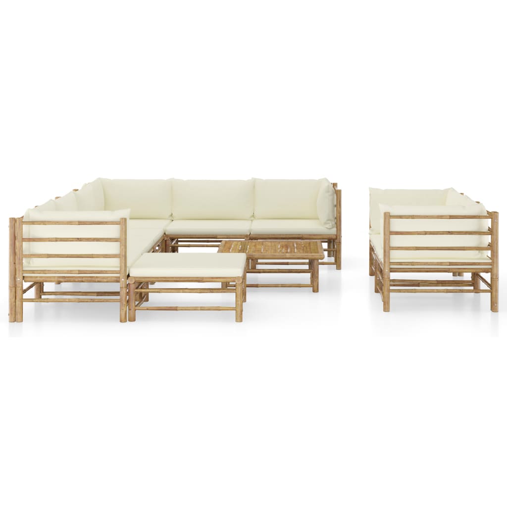 vidaXL Set mobilier de grădină, cu perne alb crem, 10 piese, bambus