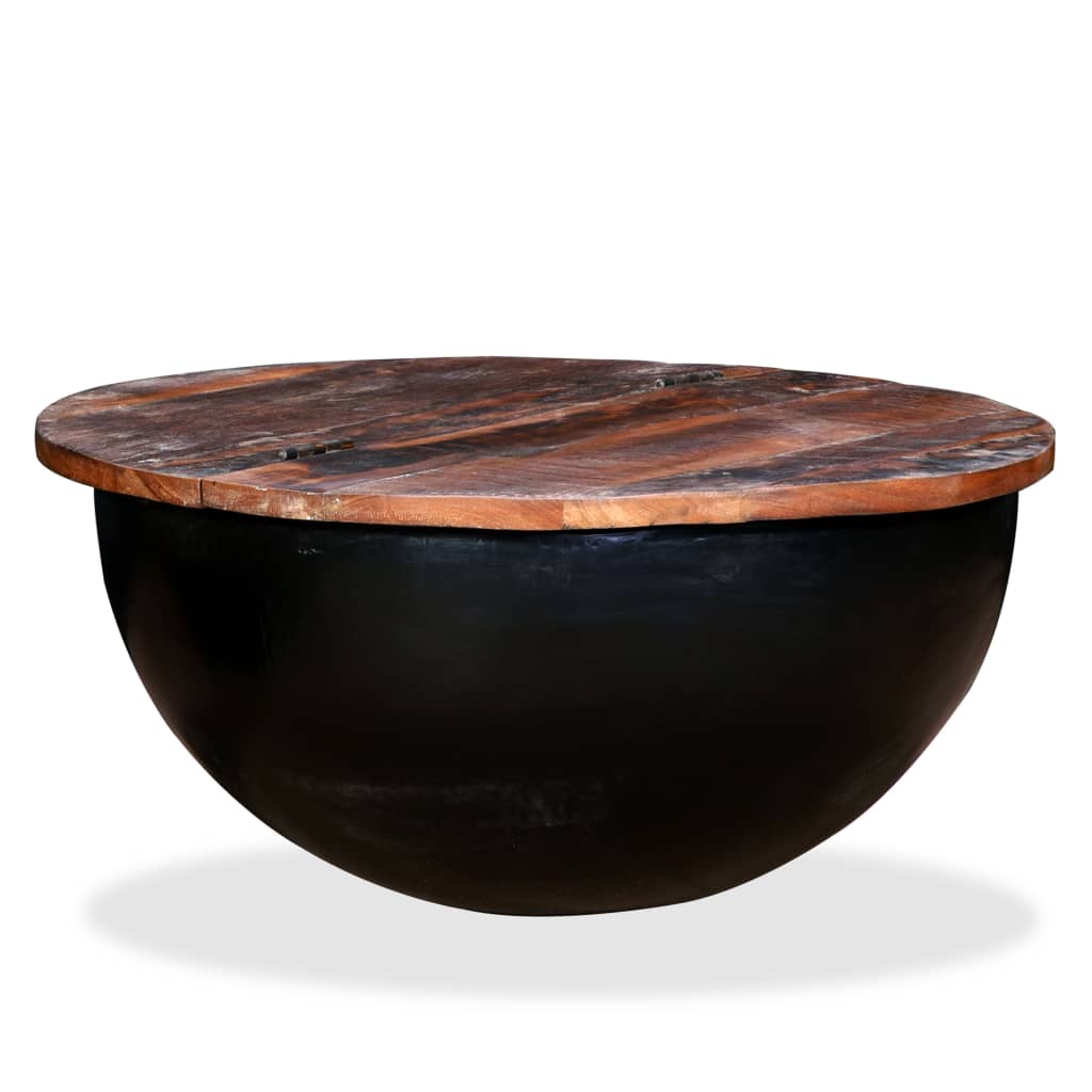 vidaXL Măsuță de cafea, negru, lemn masiv reciclat, formă bol