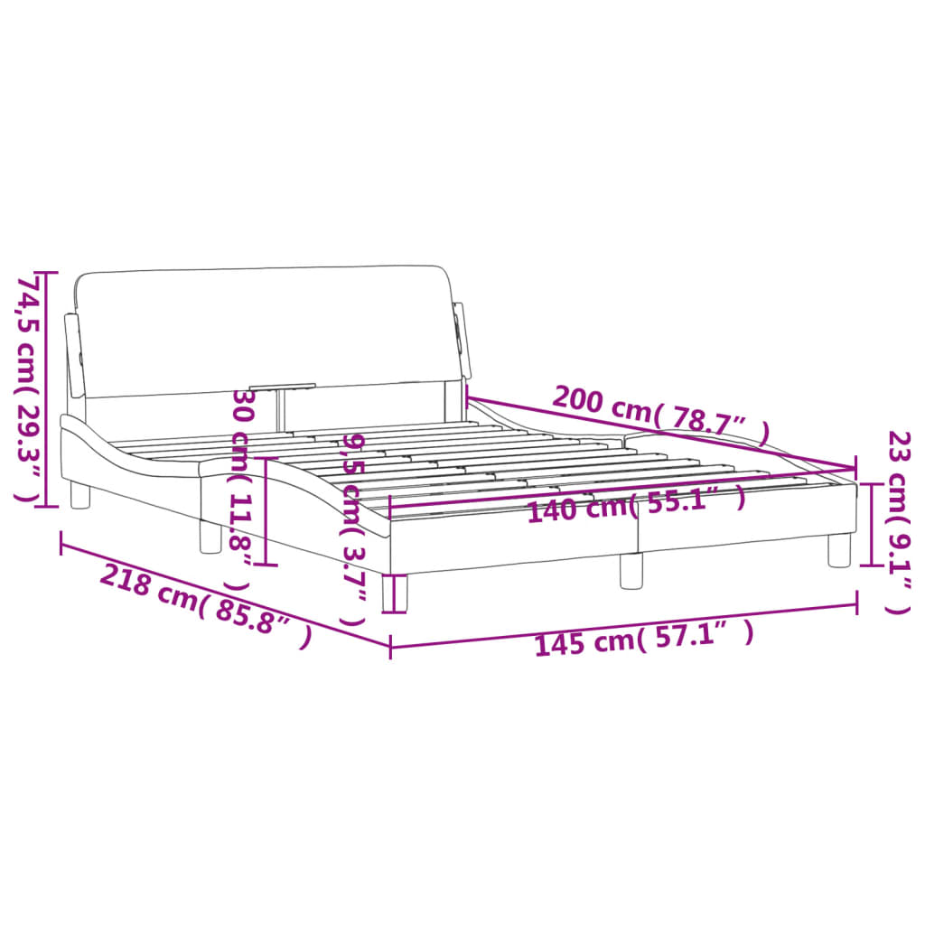 vidaXL Cadru de pat cu tăblie, gri, 140x200 cm, piele ecologică