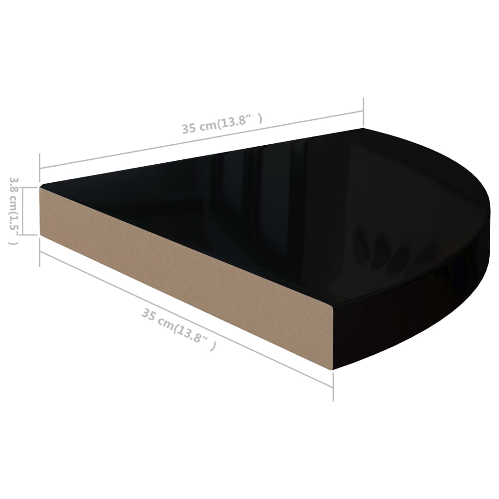 vidaXL Rafturi colț perete 4 buc, negru extralucios, 35x35x3,8 cm, MDF