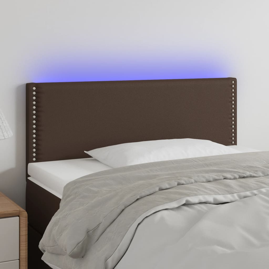 vidaXL Tăblie de pat cu LED, maro, 90x5x78/88 cm, piele ecologică
