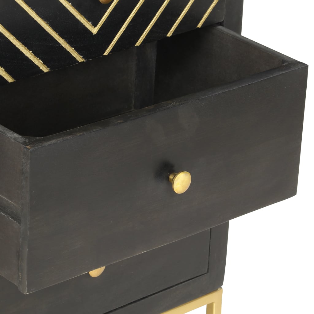 vidaXL Dulap cu sertare, negru și auriu, 45x30x105 cm, lemn de mango