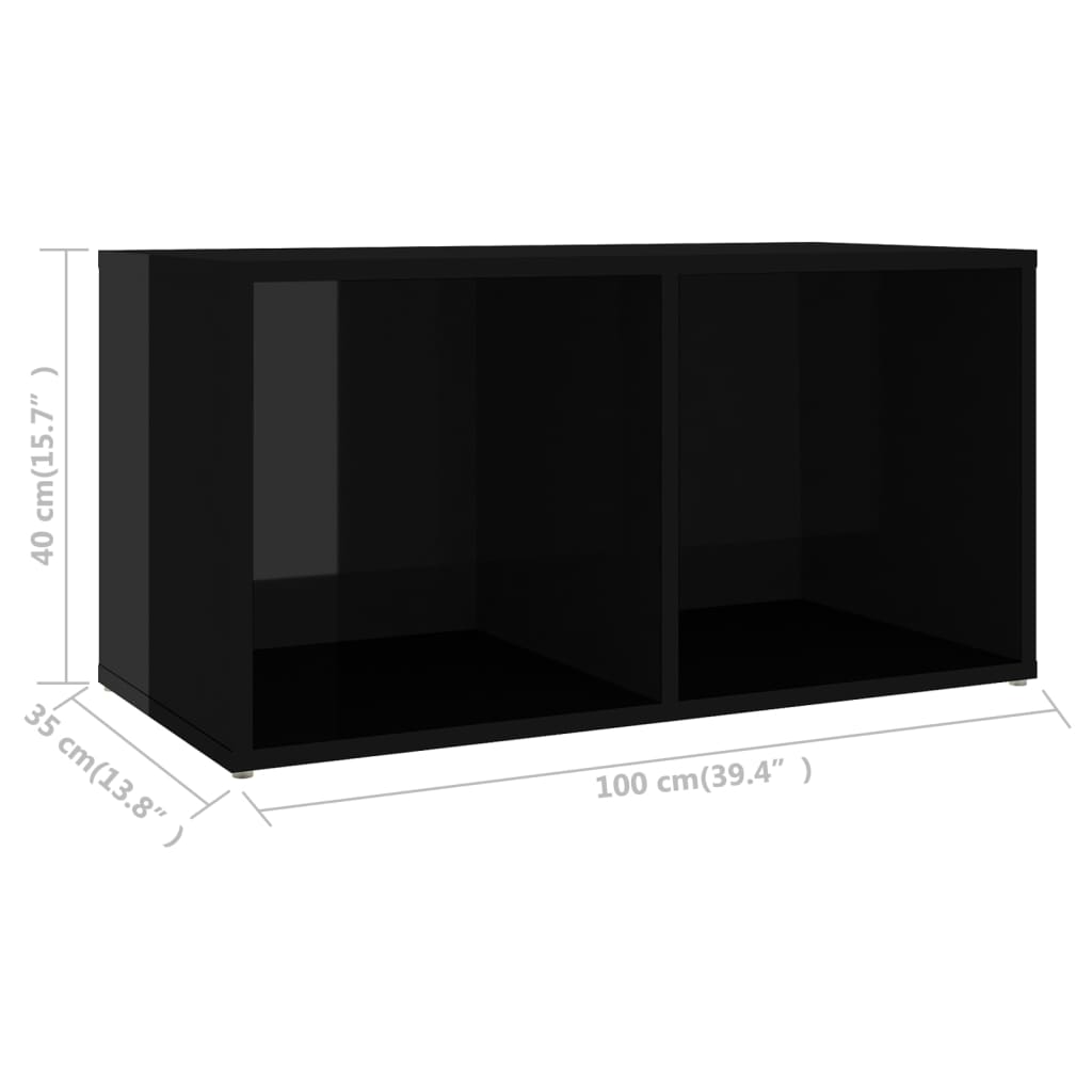 vidaXL Comodă TV, negru extralucios, 72x35x36,5 cm, PAL
