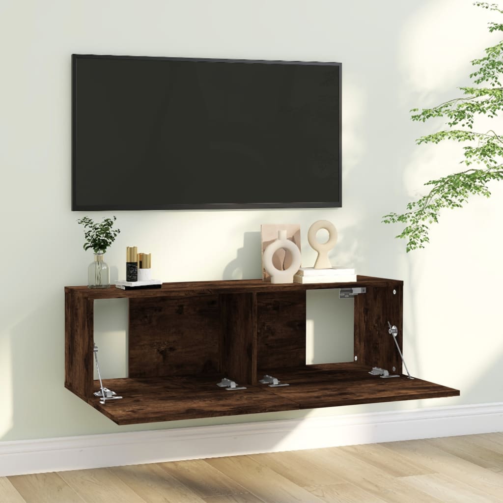 vidaXL Comodă TV de perete, stejar afumat, 100x30x30 cm,lemn prelucrat