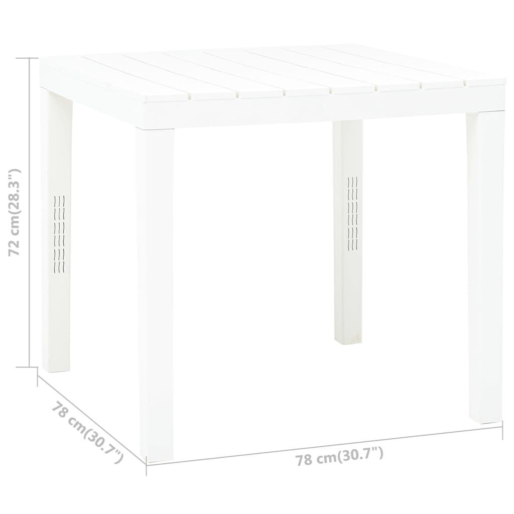 vidaXL Masă de grădină, alb, 78 x 78 x 72 cm, plastic