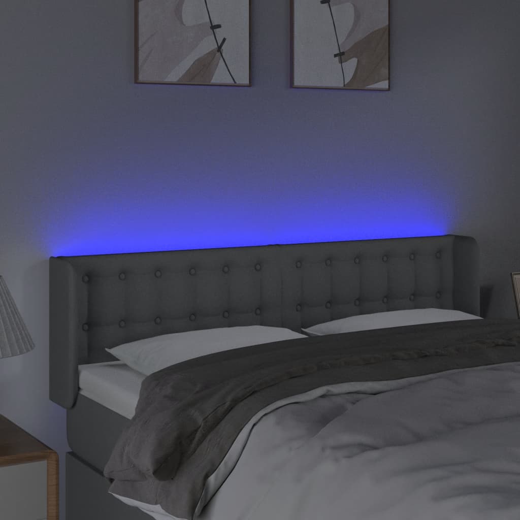 vidaXL Tăblie de pat cu LED, gri deschis, 147x16x78/88 cm, textil