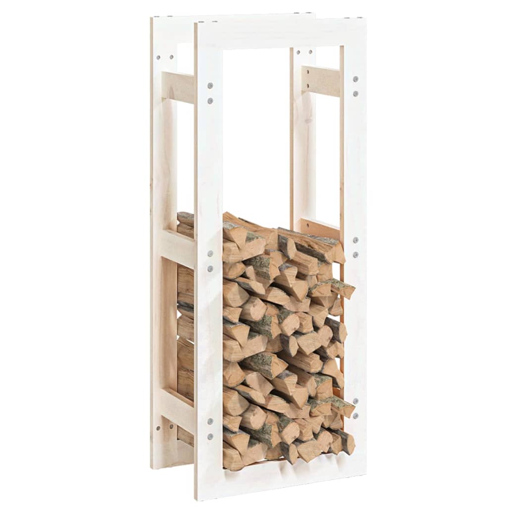 vidaXL Rastel pentru lemne de foc, alb, 41x25x100 cm, lemn masiv pin