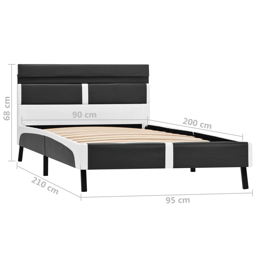 vidaXL Cadru de pat cu LED, gri, 90 x 200 cm, piele ecologică
