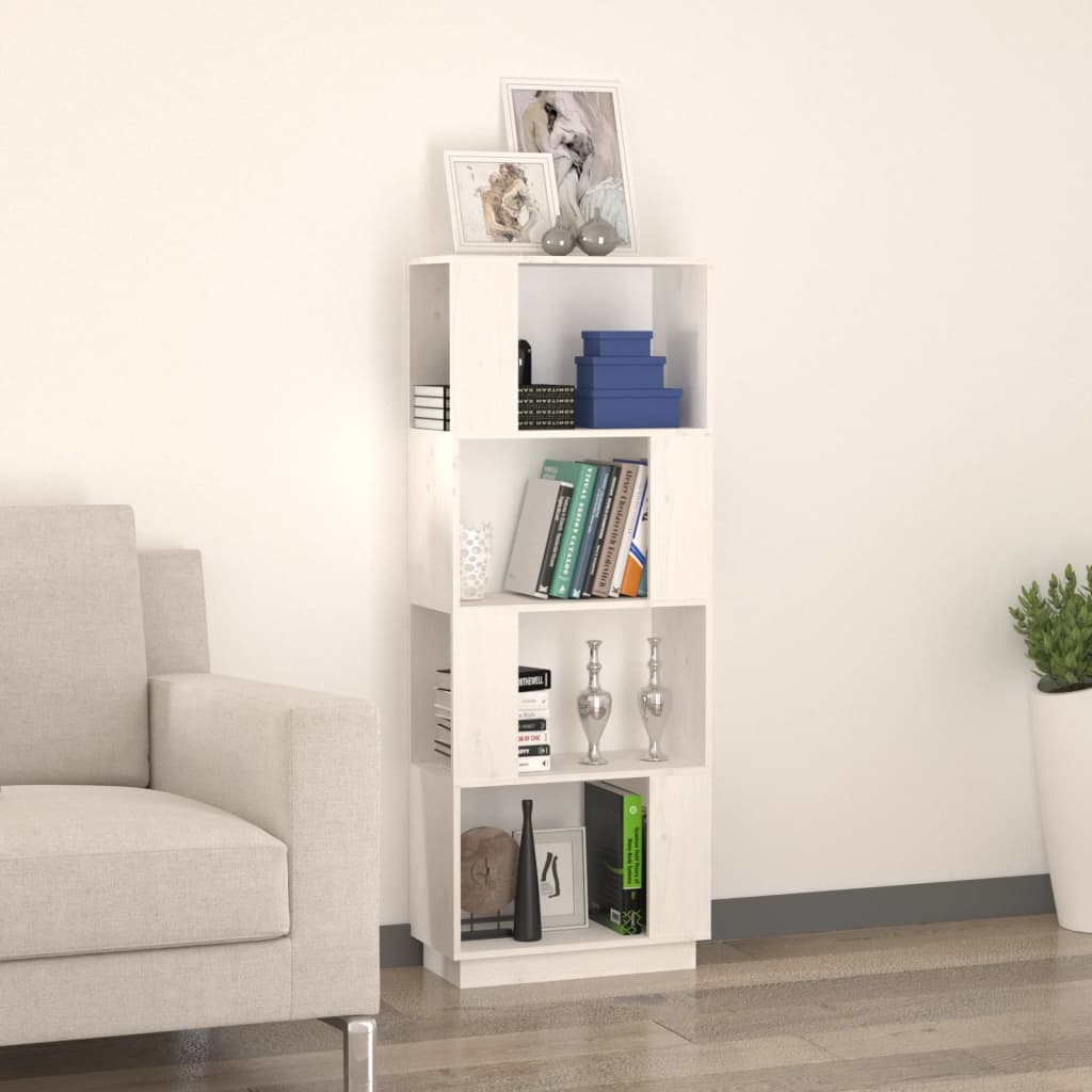 vidaXL Bibliotecă/Separator cameră, alb, 51x25x132 cm lemn masiv pin