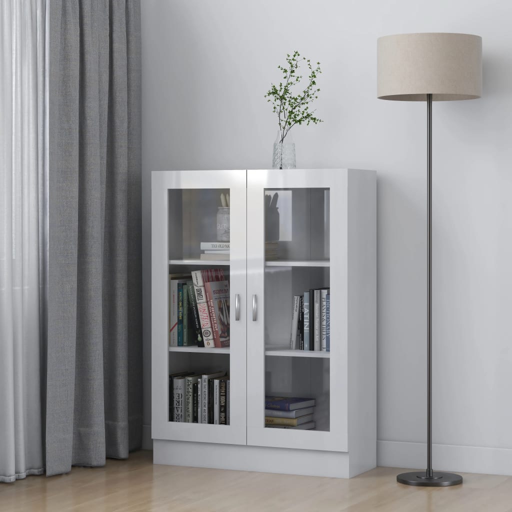 vidaXL Dulap cu vitrină, alb extralucios, 82,5 x 30,5 x 115 cm, PAL