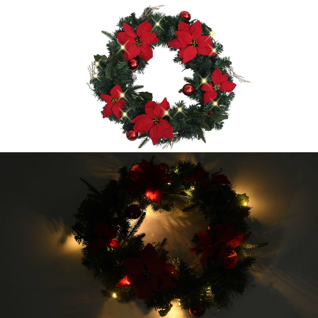 vidaXL Coroniță de Crăciun cu becuri LED, verde, 60 cm, PVC