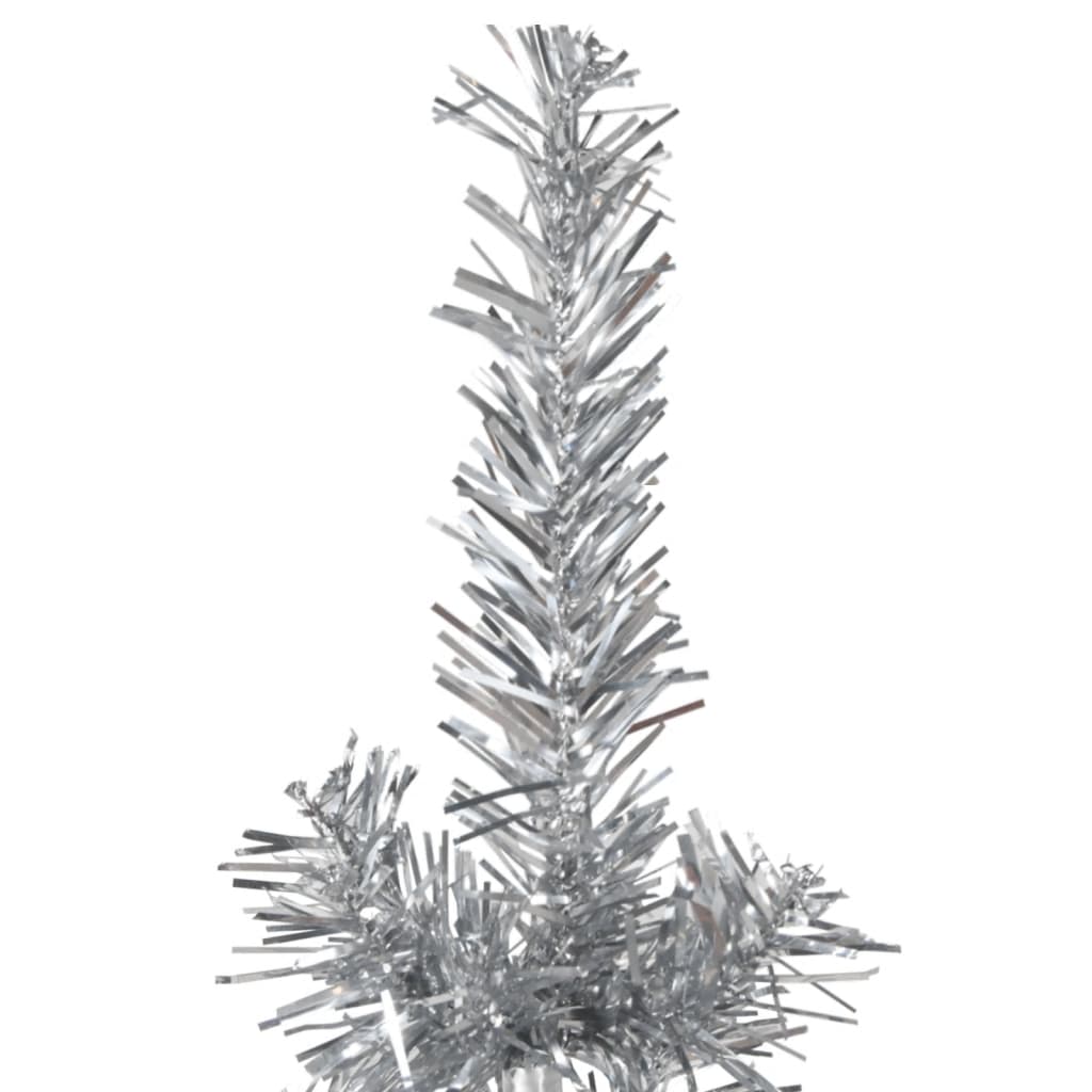 vidaXL Jumătate brad de Crăciun subțire cu suport, argintiu, 210 cm