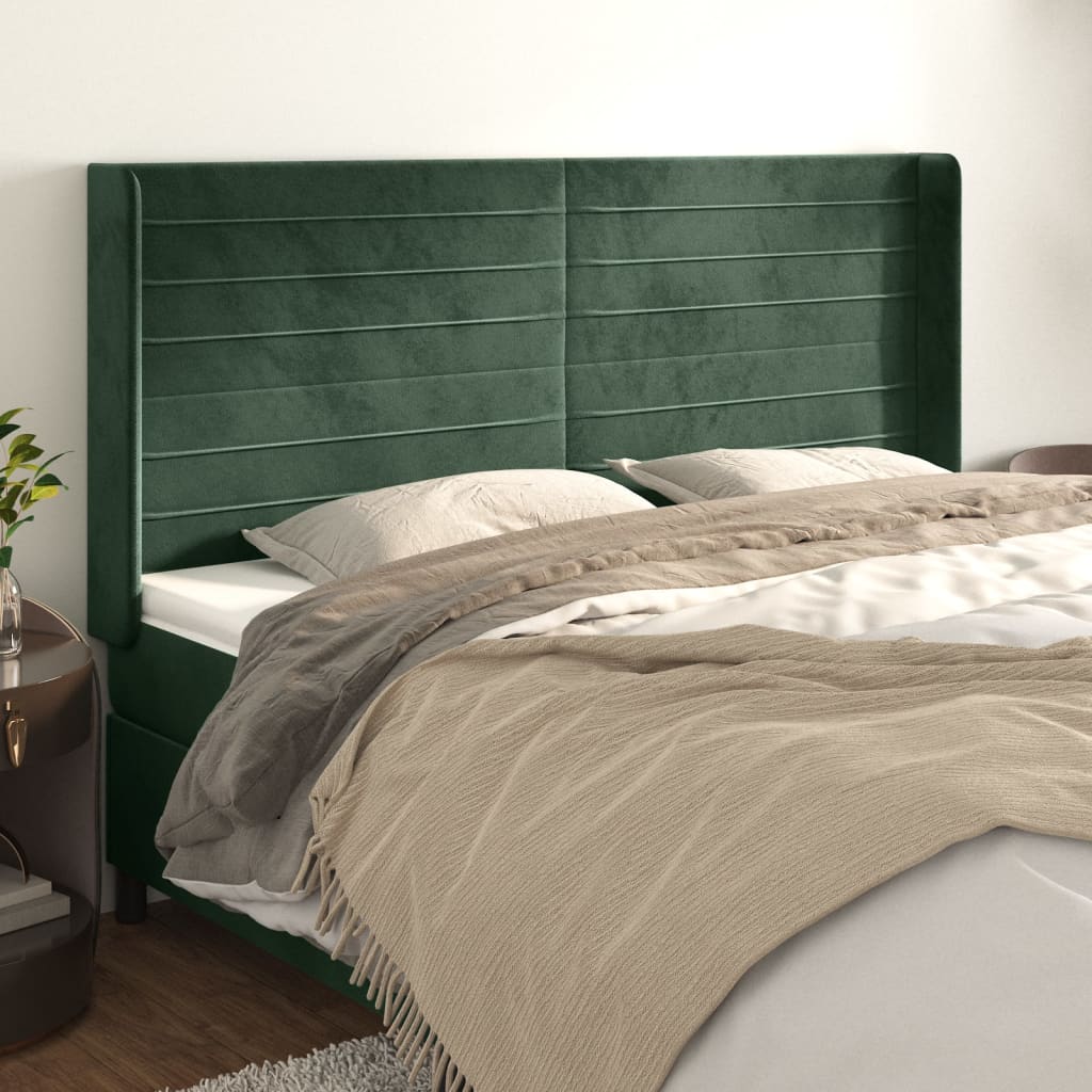 vidaXL Tăblie pat cu aripioare verde închis 203x16x118/128 cm catifea