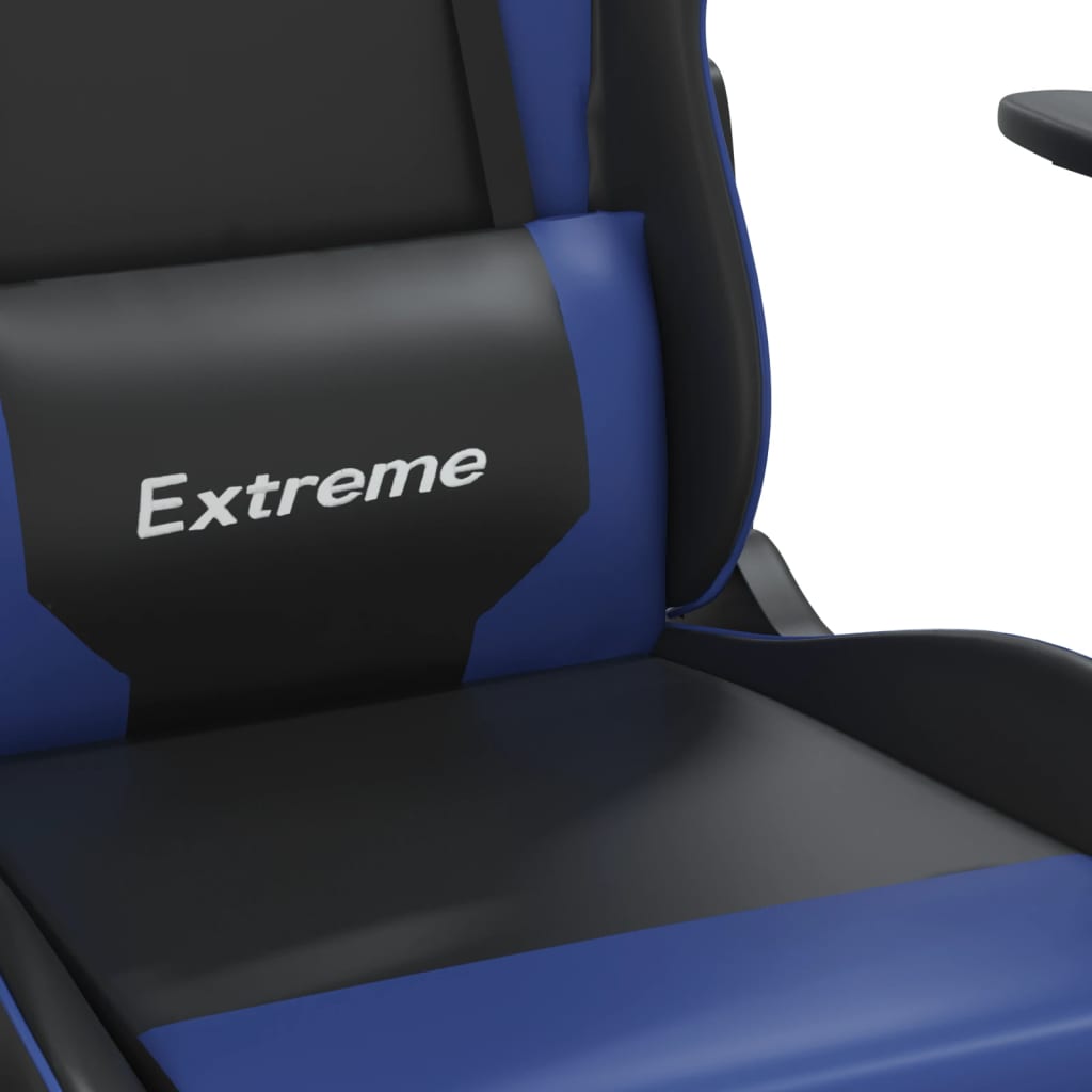 vidaXL Scaun de gaming masaj/suport picioare negru/albastru piele eco
