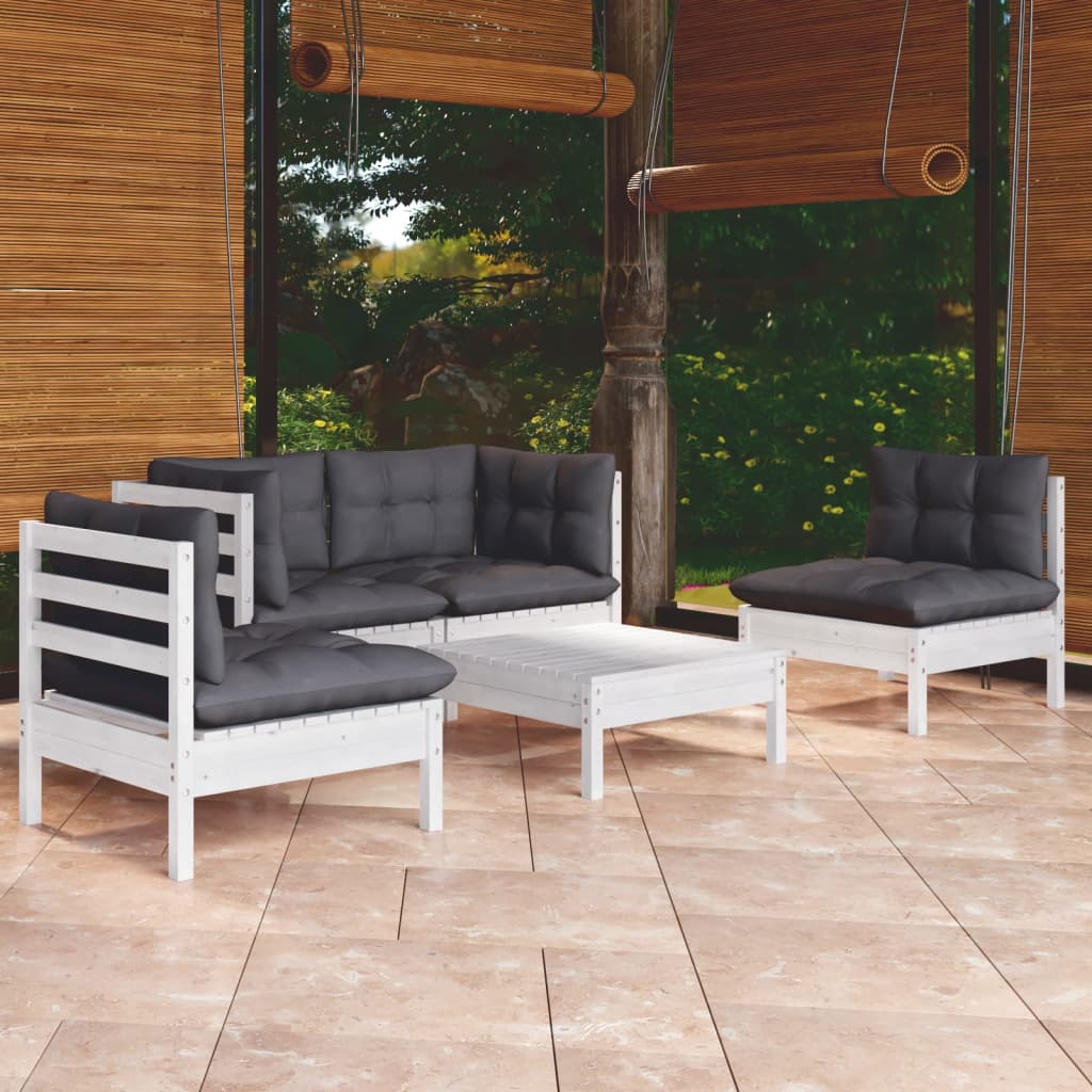 vidaXL Set mobilier grădină cu perne, 5 piese, lemn masiv de pin