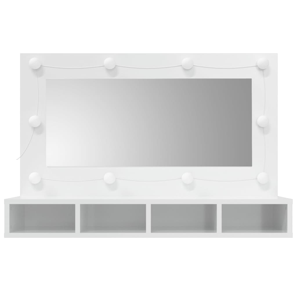 vidaXL Dulap cu oglindă și LED, alb extralucios, 90x31,5x62 cm