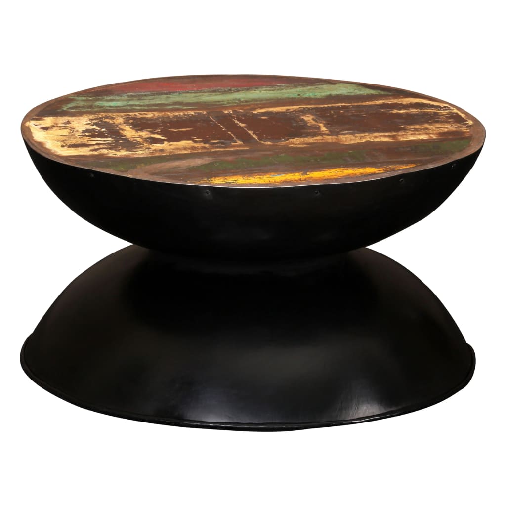 vidaXL Măsuță de cafea, bază neagră, 60x60x33 cm, lemn masiv reciclat