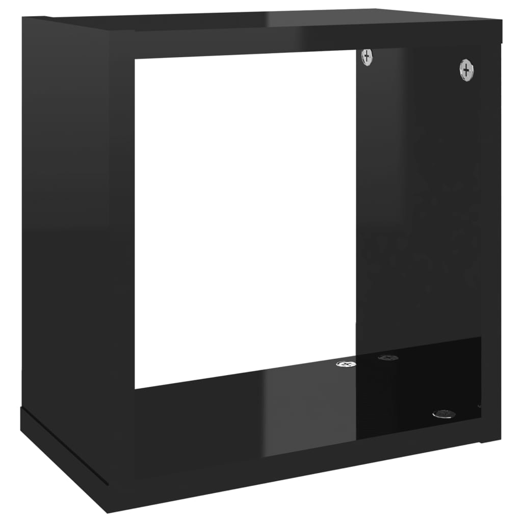 vidaXL Rafturi de perete cub, 2 buc., negru extralucios, 26x15x26 cm