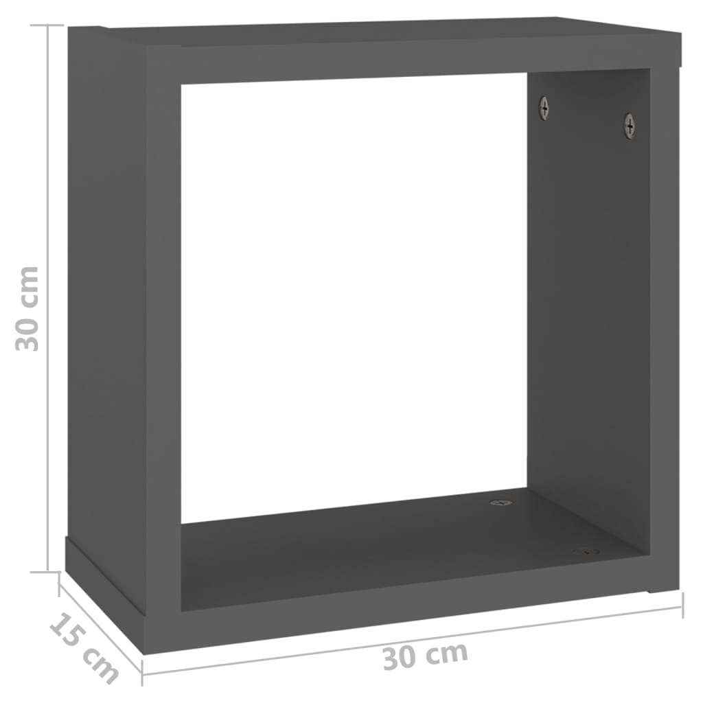 vidaXL Rafturi de perete cub, gri, 4 piese, 30x15x30 cm