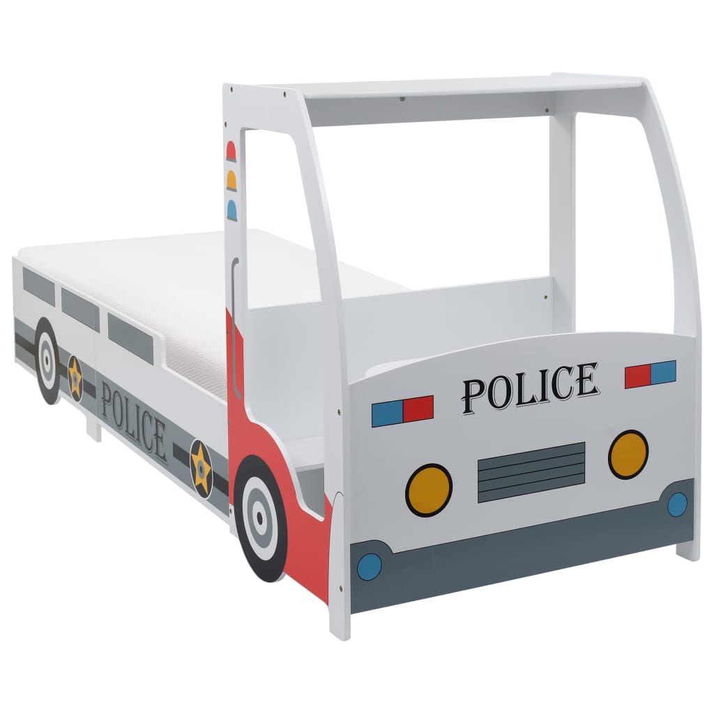 vidaXL Pat copii mașină poliție cu saltea, 7 Zone H2, 90x200 cm