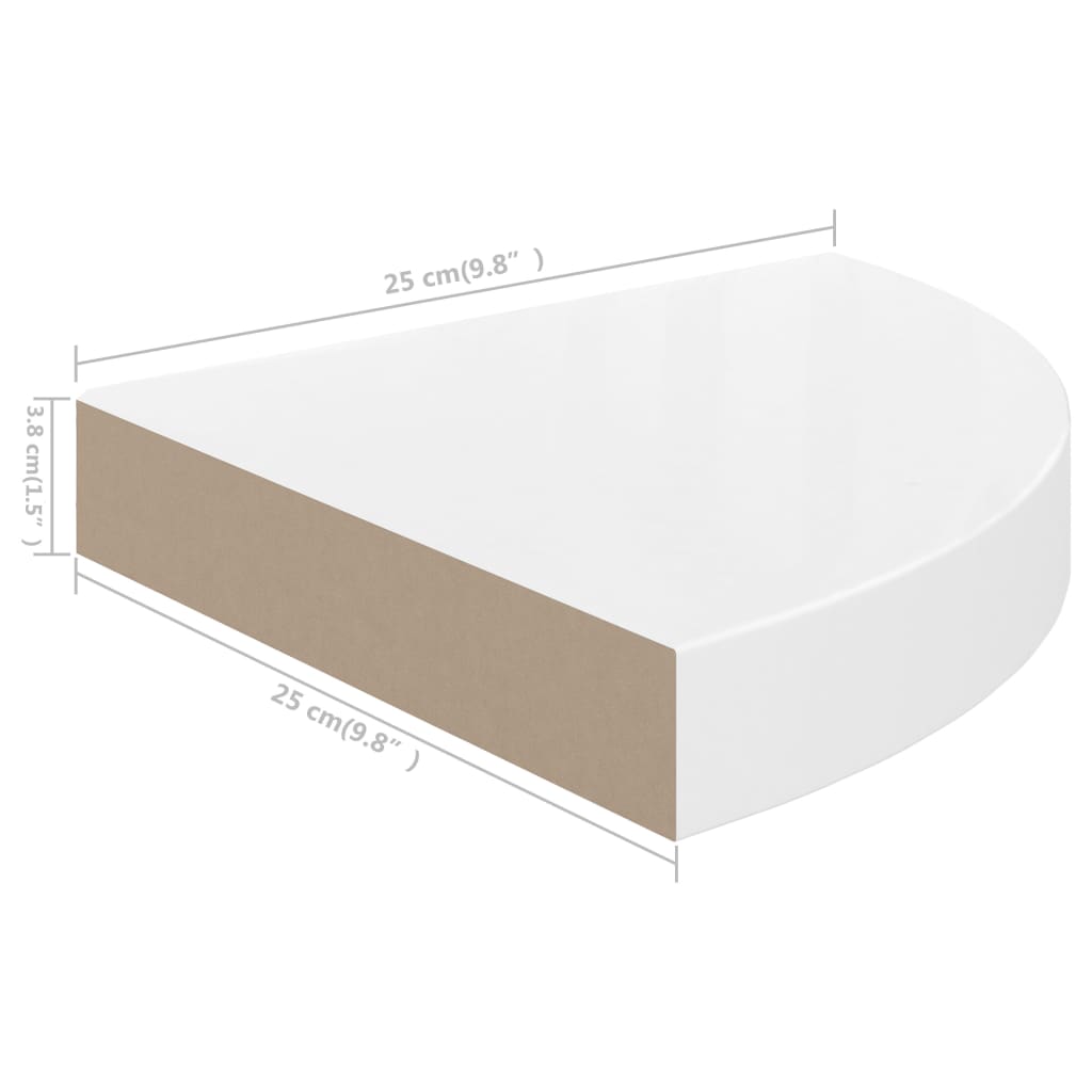 vidaXL Rafturi colț perete, 4 buc., alb extralucios, 25x25x3,8 cm, MDF