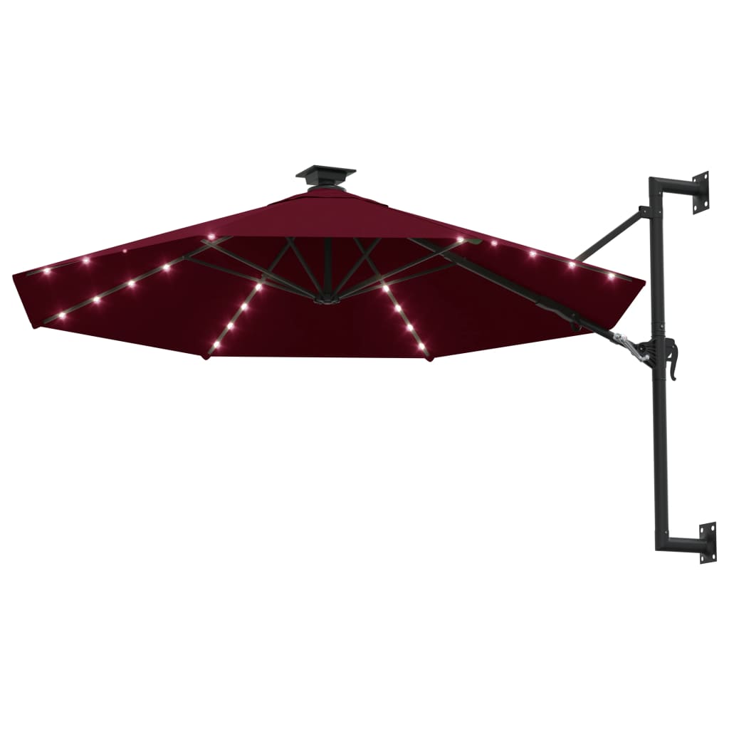 vidaXL Umbrelă soare LED montaj pe perete stâlp metal vișiniu 300 cm