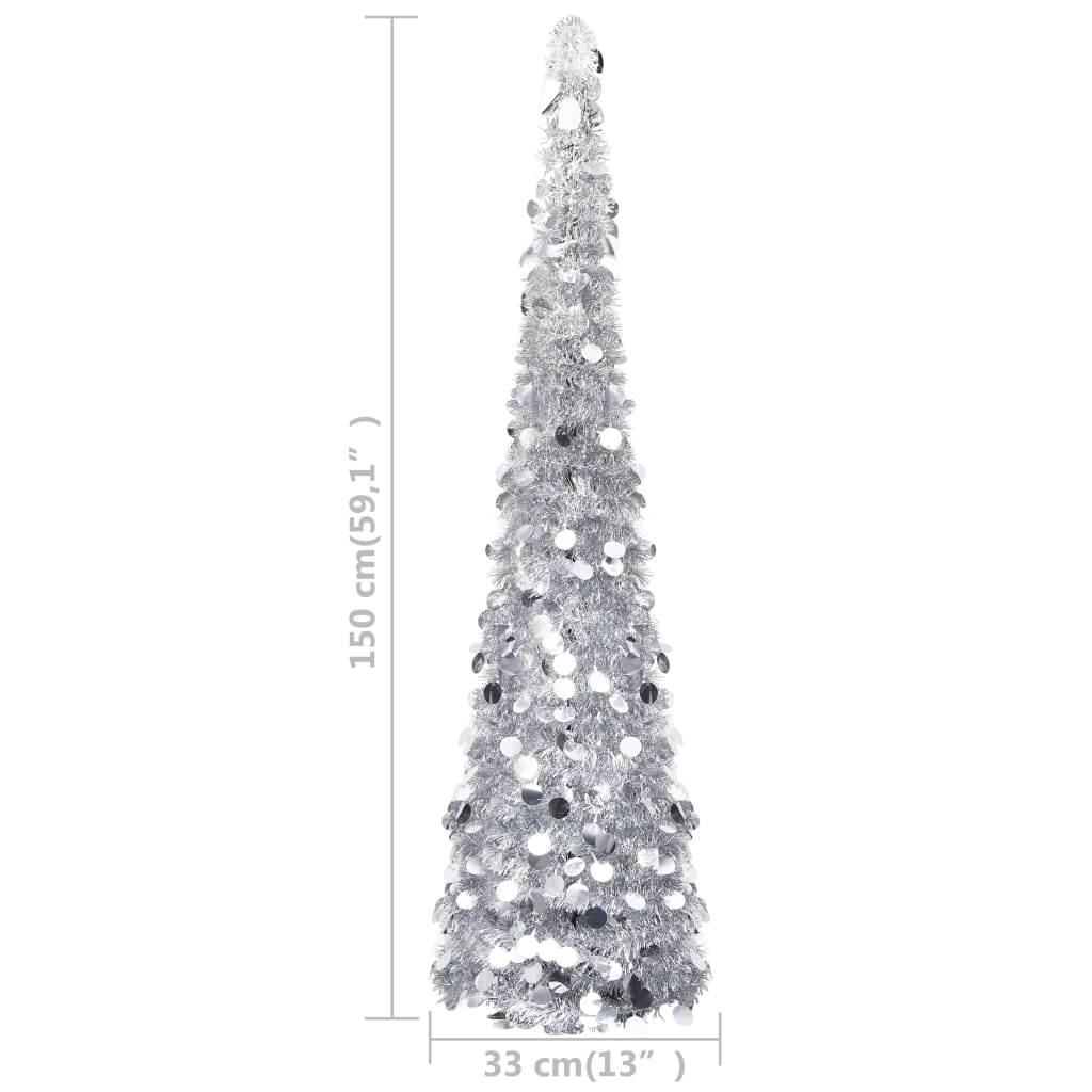 vidaXL Brad de Crăciun artificial tip pop-up, argintiu, 150 cm, PET