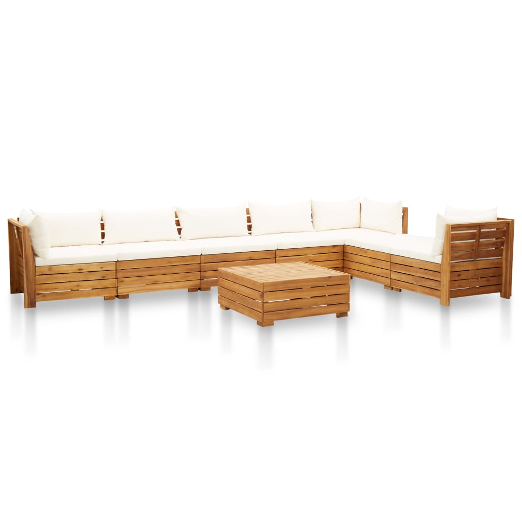 vidaXL Set mobilier grădină cu perne, 8 piese, alb crem, lemn acacia
